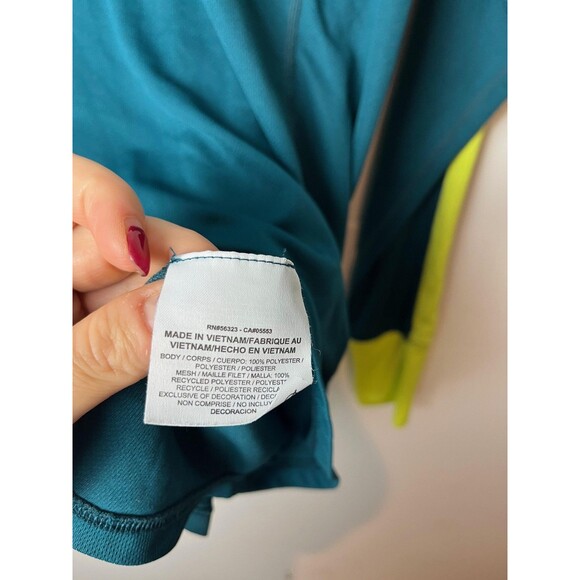 Nike Dri-FIT Running Shirt Womens XL Teal Yellow Long Sleeve Crewneck Thumbholes - Picture 4 of 7